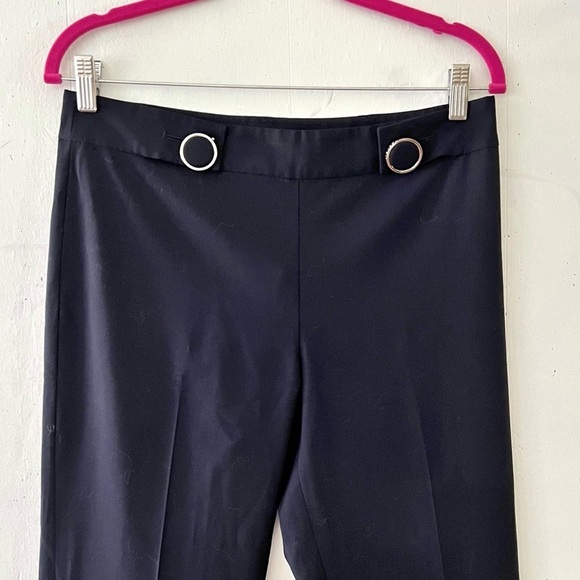 Tory Burch Navy Blue Wool Blend Wide Leg Cuffed Trousers Size 4 - Picture 2 of 11